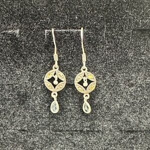 Elegant Silver .925 Drop Earrings with Aquamarine Teardrop Accent